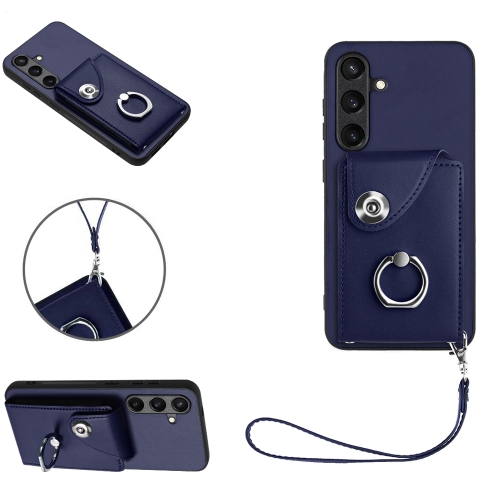 

For Samsung Galaxy S24+ 5G Organ Card Bag Ring Holder PU Phone Case with Lanyard(Blue)
