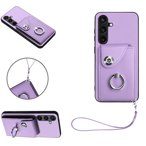 

For Samsung Galaxy S24+ 5G Organ Card Bag Ring Holder PU Phone Case with Lanyard(Purple)