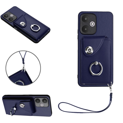 

For Xiaomi Redmi 13C 5G / Redmi 13R Organ Card Bag Ring Holder PU Phone Case with Lanyard(Blue)