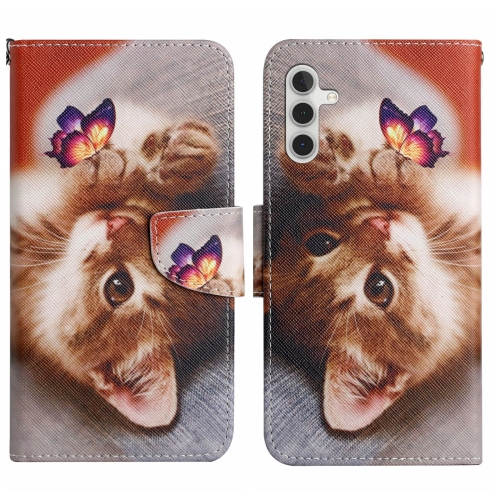 

For Samsung Galaxy A05S Colored Drawing Pattern Leather Phone Case(Butterfly Cat)