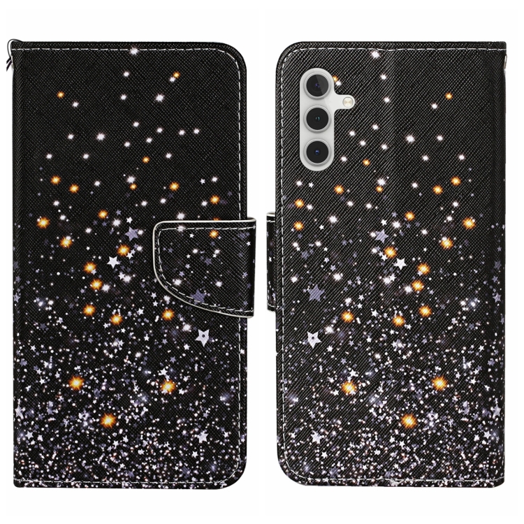 

For Samsung Galaxy A15 Colored Drawing Pattern Leather Phone Case(Black Pentagram)