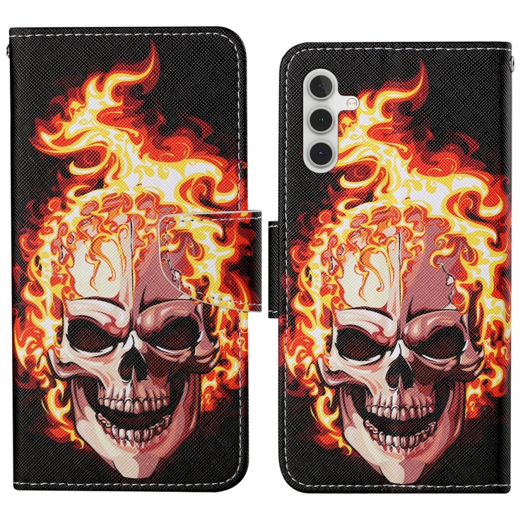 

For Samsung Galaxy A15 Colored Drawing Pattern Leather Phone Case(Flame Skull)