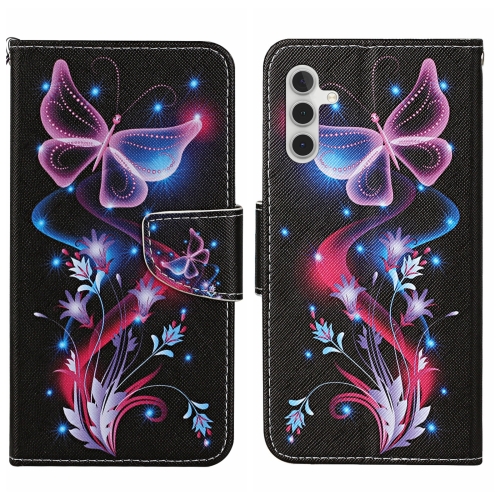 

For Samsung Galaxy S24 5G Colored Drawing Pattern Leather Phone Case(Fluorescent Butterfly)