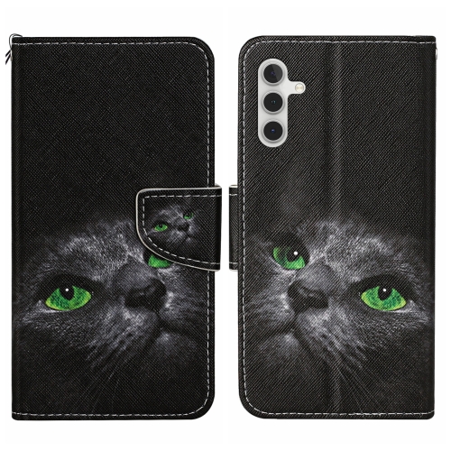 

For Samsung Galaxy S24 5G Colored Drawing Pattern Leather Phone Case(Black Cat)