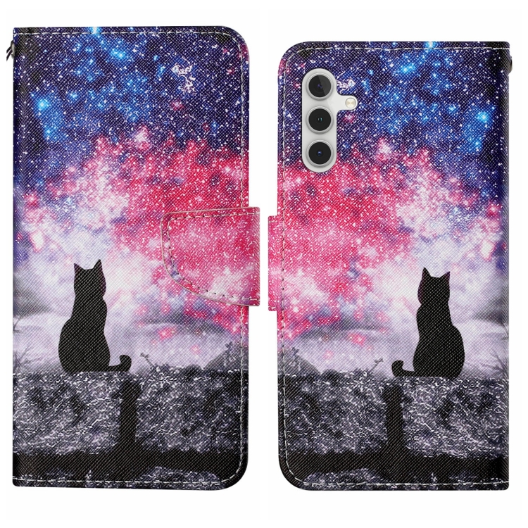 

For Samsung Galaxy S24 5G Colored Drawing Pattern Leather Phone Case(Star Sky Cat)