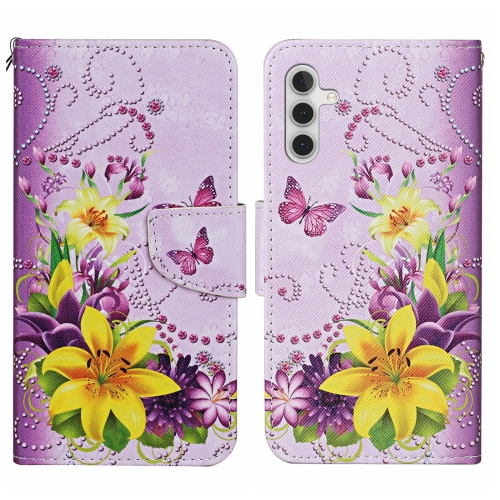 

For Samsung Galaxy S24+ 5G Colored Drawing Pattern Leather Phone Case(Yellow Flower Butterfly)