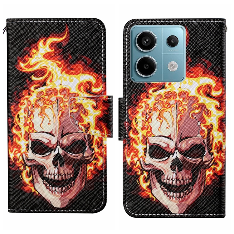 

For Xiaomi Redmi Note 13 Pro Colored Drawing Pattern Leather Phone Case(Flame Skull)