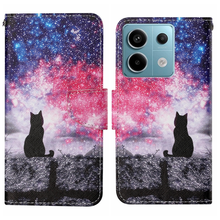 

For Xiaomi Redmi Note 13 Pro 5G Colored Drawing Pattern Leather Phone Case(Star Sky Cat)