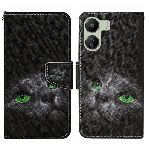 

For Xiaomi Redmi 13C Colored Drawing Pattern Leather Phone Case(Black Cat)