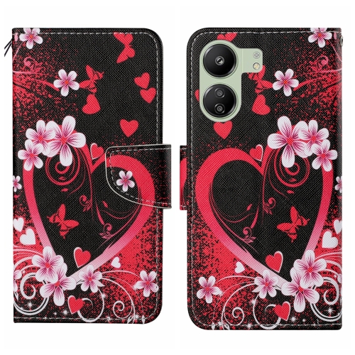 

For Xiaomi Redmi 13C Colored Drawing Pattern Leather Phone Case(Red Heart)