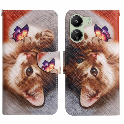 

For Xiaomi Redmi 13C Colored Drawing Pattern Leather Phone Case(Butterfly Cat)