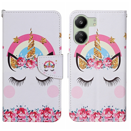 

For Xiaomi Redmi 13C Colored Drawing Pattern Leather Phone Case(Crown Unicorn)