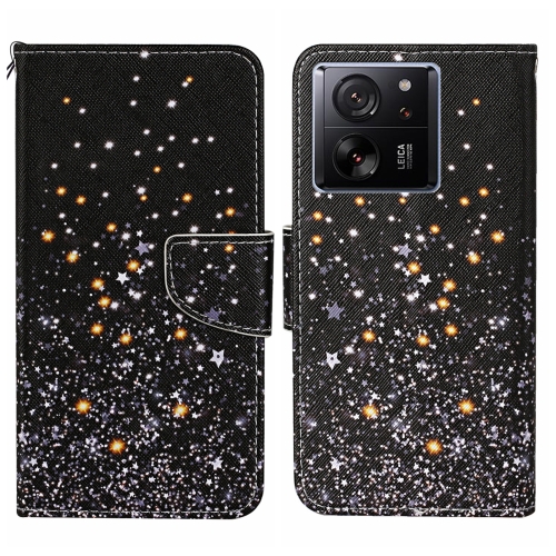 

For Xiaomi Redmi 13T Colored Drawing Pattern Leather Phone Case(Black Pentagram)