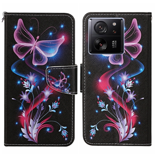 

For Xiaomi Redmi 13T Colored Drawing Pattern Leather Phone Case(Fluorescent Butterfly)