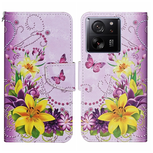 

For Xiaomi Redmi 13T Colored Drawing Pattern Leather Phone Case(Yellow Flower Butterfly)