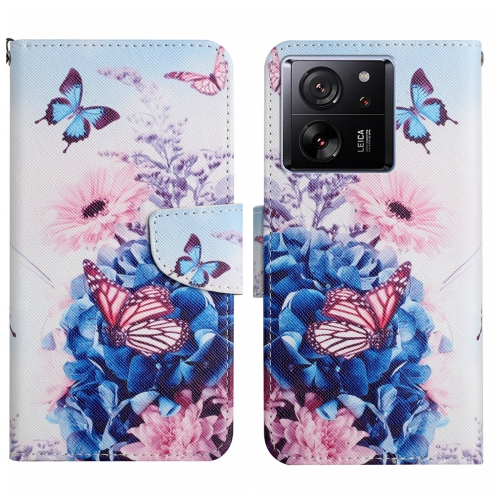 

For Xiaomi Redmi 13T Colored Drawing Pattern Leather Phone Case(Purple Butterfly)