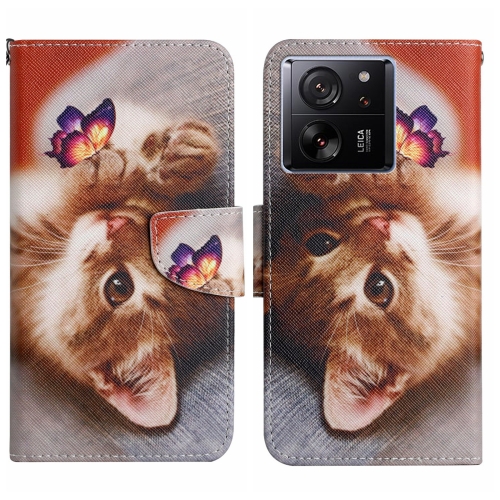 

For Xiaomi Redmi 13T Colored Drawing Pattern Leather Phone Case(Butterfly Cat)
