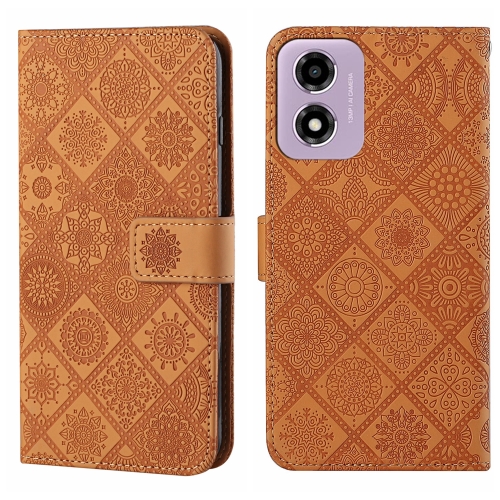 For Motorola Moto E14 Ethnic Style Embossed Pattern Leather Phone Case(Brown)