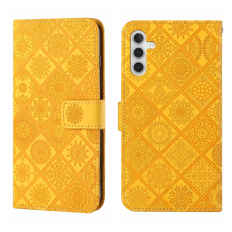 

For Samsung Galaxy S24 5G Ethnic Style Embossed Pattern Leather Phone Case(Yellow)