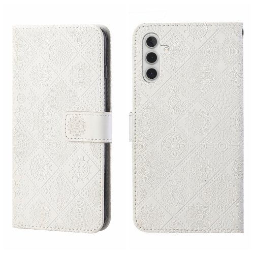 

For Samsung Galaxy S24+ 5G Ethnic Style Embossed Pattern Leather Phone Case(White)