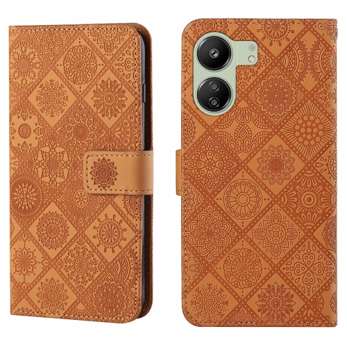 

For Xiaomi Redmi 13C Ethnic Style Embossed Pattern Leather Phone Case(Brown)