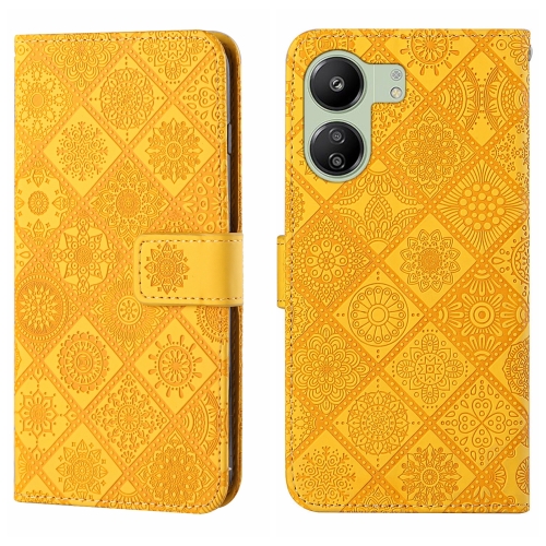 

For Xiaomi Redmi 13C Ethnic Style Embossed Pattern Leather Phone Case(Yellow)