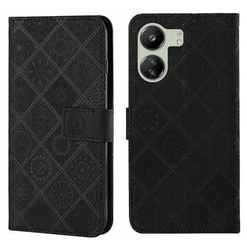 

For Xiaomi Redmi 13C Ethnic Style Embossed Pattern Leather Phone Case(Black)