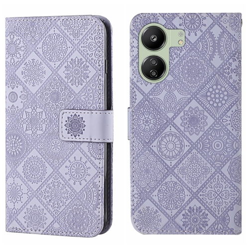 

For Xiaomi Redmi 13C Ethnic Style Embossed Pattern Leather Phone Case(Purple)