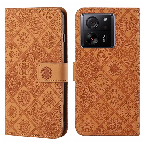 

For Xiaomi 13T Ethnic Style Embossed Pattern Leather Phone Case(Brown)