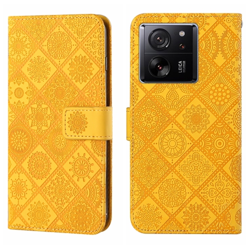 

For Xiaomi 13T Ethnic Style Embossed Pattern Leather Phone Case(Yellow)