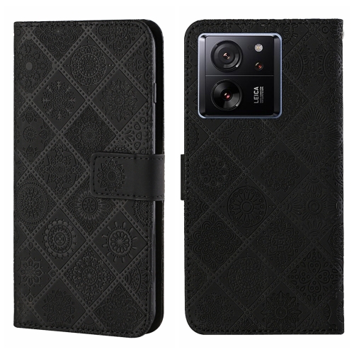 

For Xiaomi 13T Ethnic Style Embossed Pattern Leather Phone Case(Black)