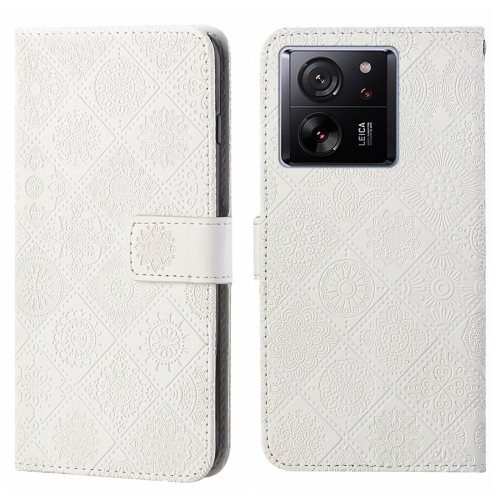 

For Xiaomi 13T Ethnic Style Embossed Pattern Leather Phone Case(White)