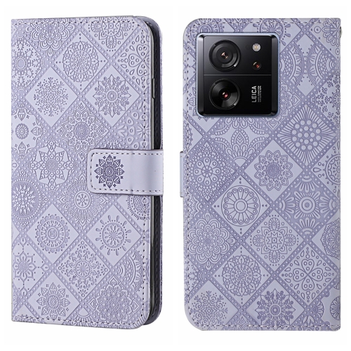 

For Xiaomi 13T Ethnic Style Embossed Pattern Leather Phone Case(Purple)