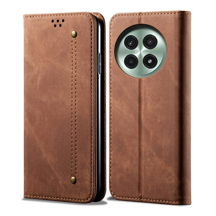 

For OnePlus 13 Denim Texture Casual Style Horizontal Flip Leather Case(Brown)