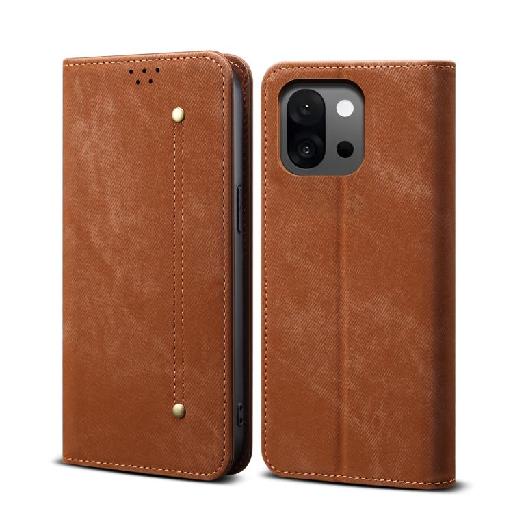 

For OnePlus 13T Denim Texture Casual Style Horizontal Flip Leather Case(Brown)