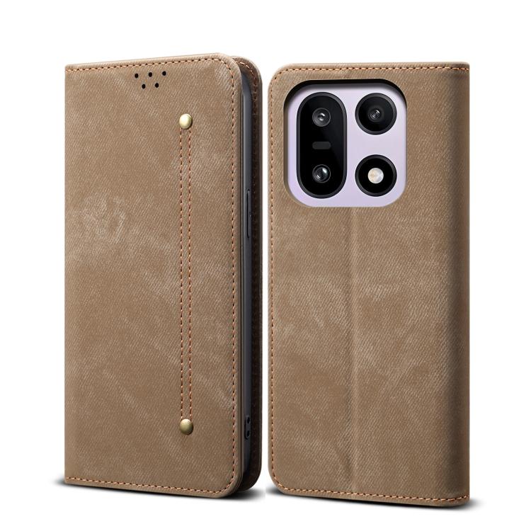 

For OnePlus 15 Denim Texture Casual Style Horizontal Flip Leather Case(Khaki)