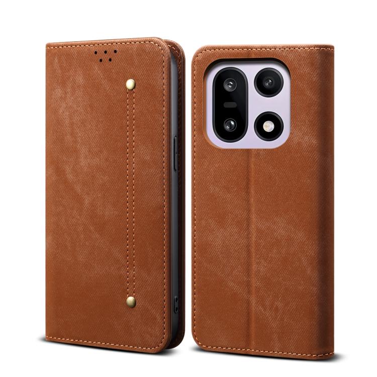 

For OnePlus 15 Denim Texture Casual Style Horizontal Flip Leather Case(Brown)