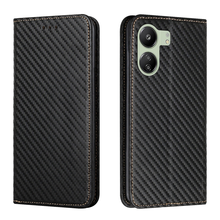 

For Xiaomi Redmi 13C Carbon Fiber Texture Flip Holder Leather Phone Case(Black)