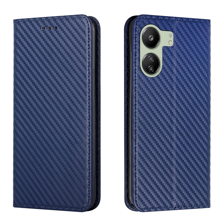 

For Xiaomi Redmi 13C Carbon Fiber Texture Flip Holder Leather Phone Case(Blue)
