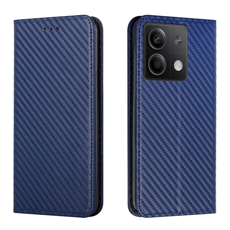 

For Xiaomi Redmi Note 13 Carbon Fiber Texture Flip Holder Leather Phone Case(Blue)