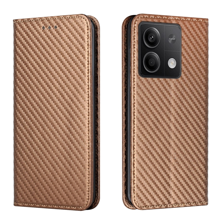 

For Xiaomi Redmi Note 13 Carbon Fiber Texture Flip Holder Leather Phone Case(Brown)