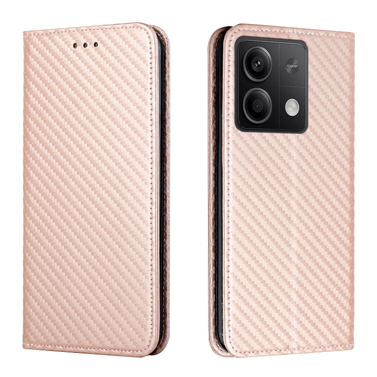 

For Xiaomi Redmi Note 13 Carbon Fiber Texture Flip Holder Leather Phone Case(Rose Gold)