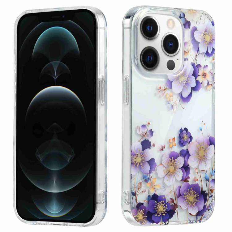 

For iPhone 12 Pro Electroplated Symphony Phone Case(White Purple Flower)