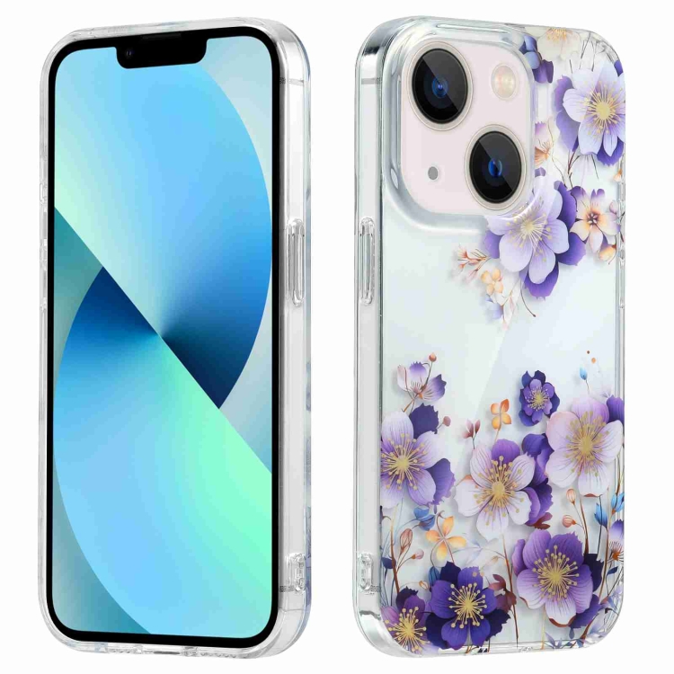 

For iPhone 13 Electroplated Symphony Phone Case(White Purple Flower)