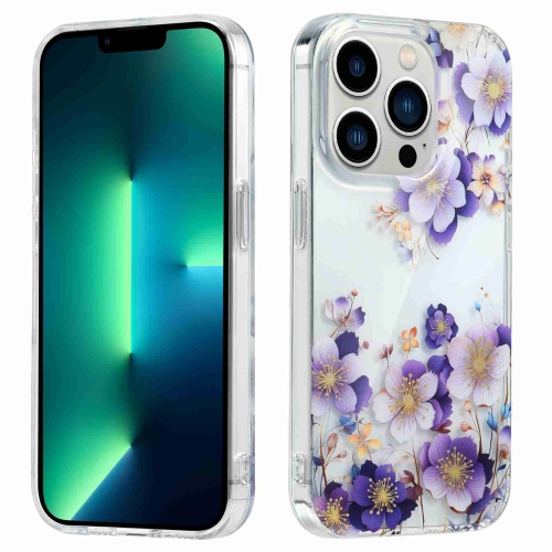 

For iPhone 13 Pro Electroplated Symphony Phone Case(White Purple Flower)