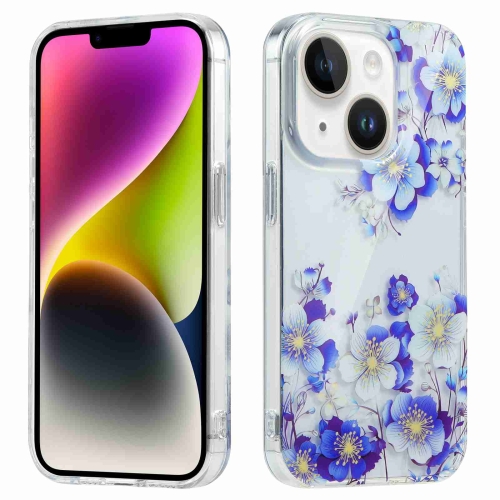 

For iPhone 14 Electroplated Symphony Phone Case(White Blue Flower)