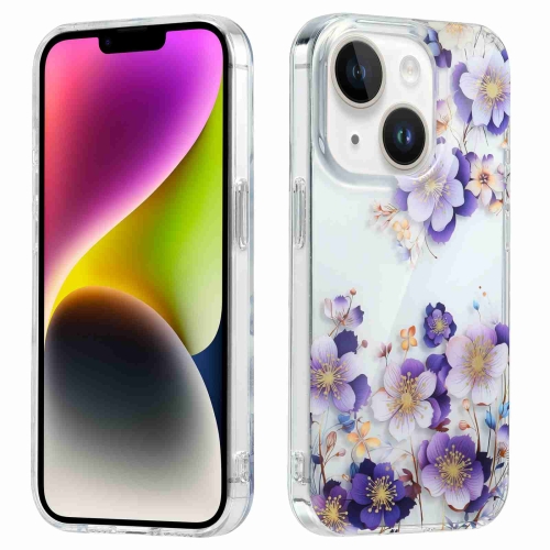 

For iPhone 14 Plus Electroplated Symphony Phone Case(White Purple Flower)