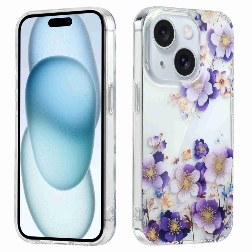 

For iPhone 15 Electroplated Symphony Phone Case(White Purple Flower)