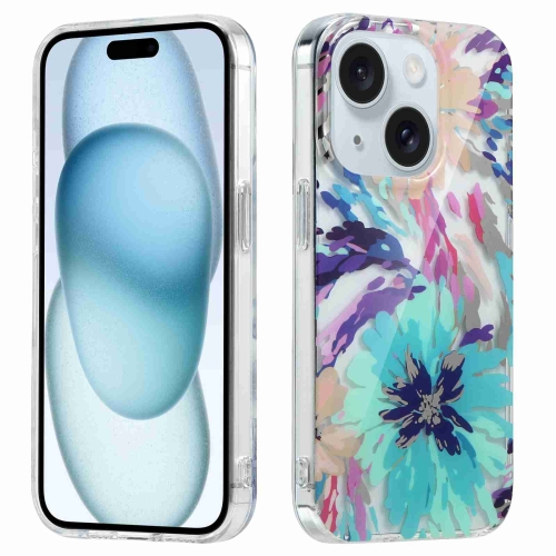 

For iPhone 15 Plus Electroplated Symphony Phone Case(Watercolor Flower)