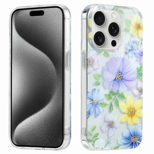 

For iPhone 15 Pro Electroplated Symphony Phone Case(Green Grass Flower)